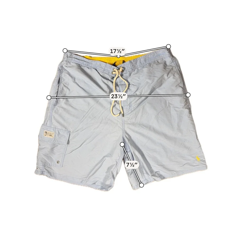 Polo Ralph Lauren Mens Light Blue Yellow Swim Trunks Cargo Shorts Large F2